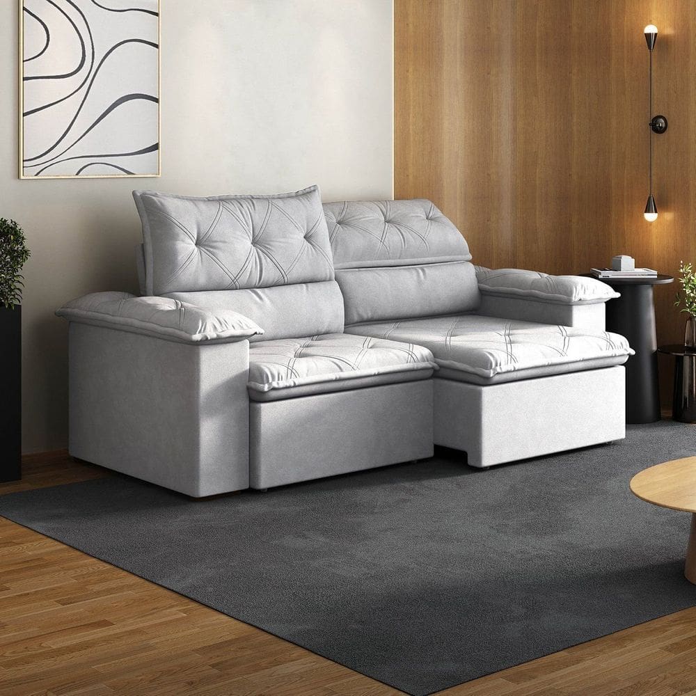 Sofá Retrátil e Reclinável 240cm Cupuaçu Cabecasa Madeiramadeira Prata