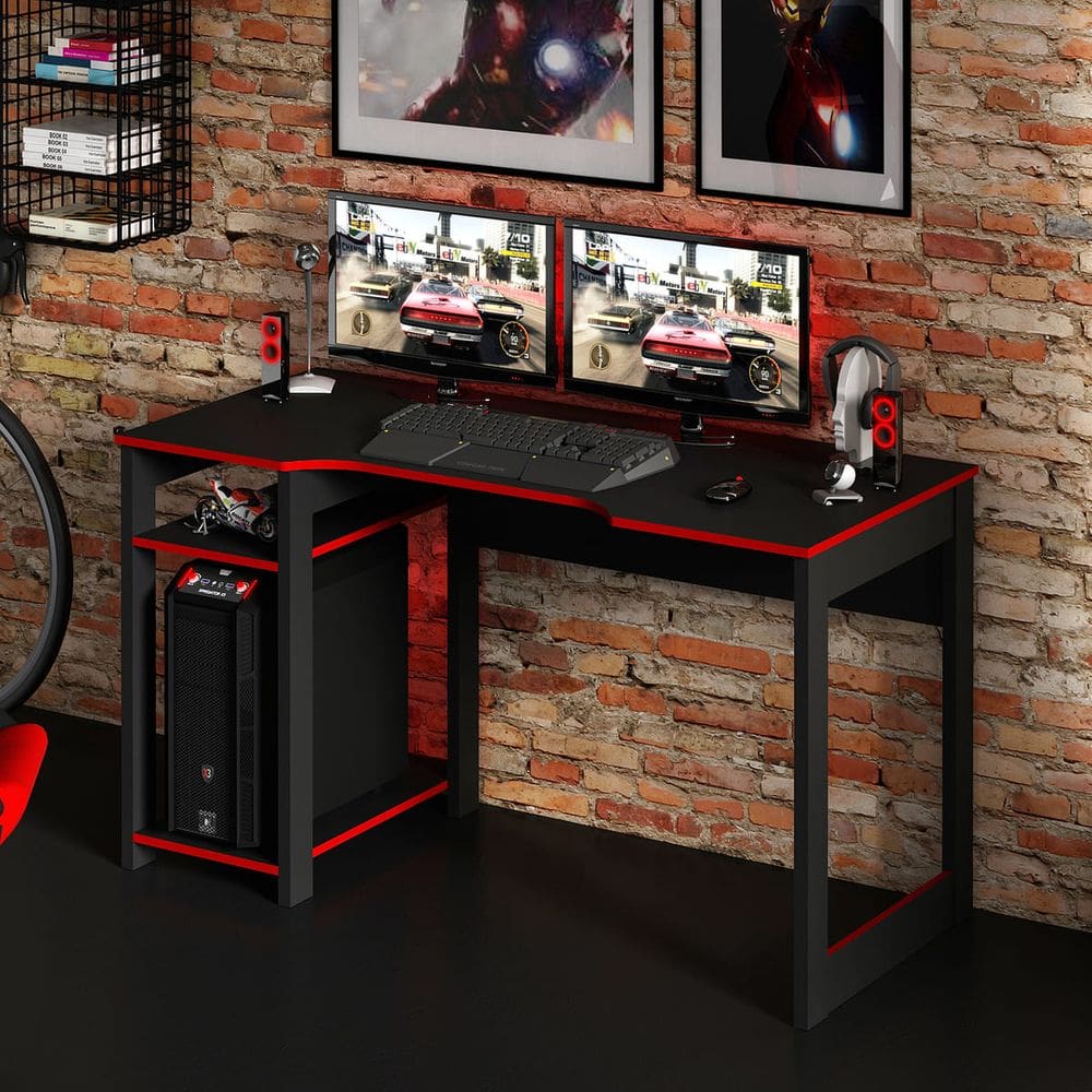 Mesa Gamer para Computador 136x75cm ME4152 Preto Vermelho