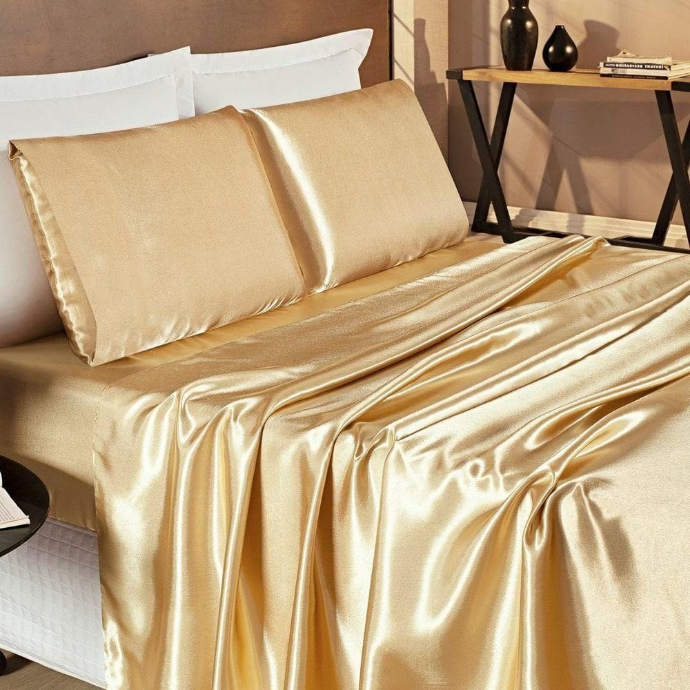Jogo De Lençol King Cetim 4 Peças Romantic - Dourado