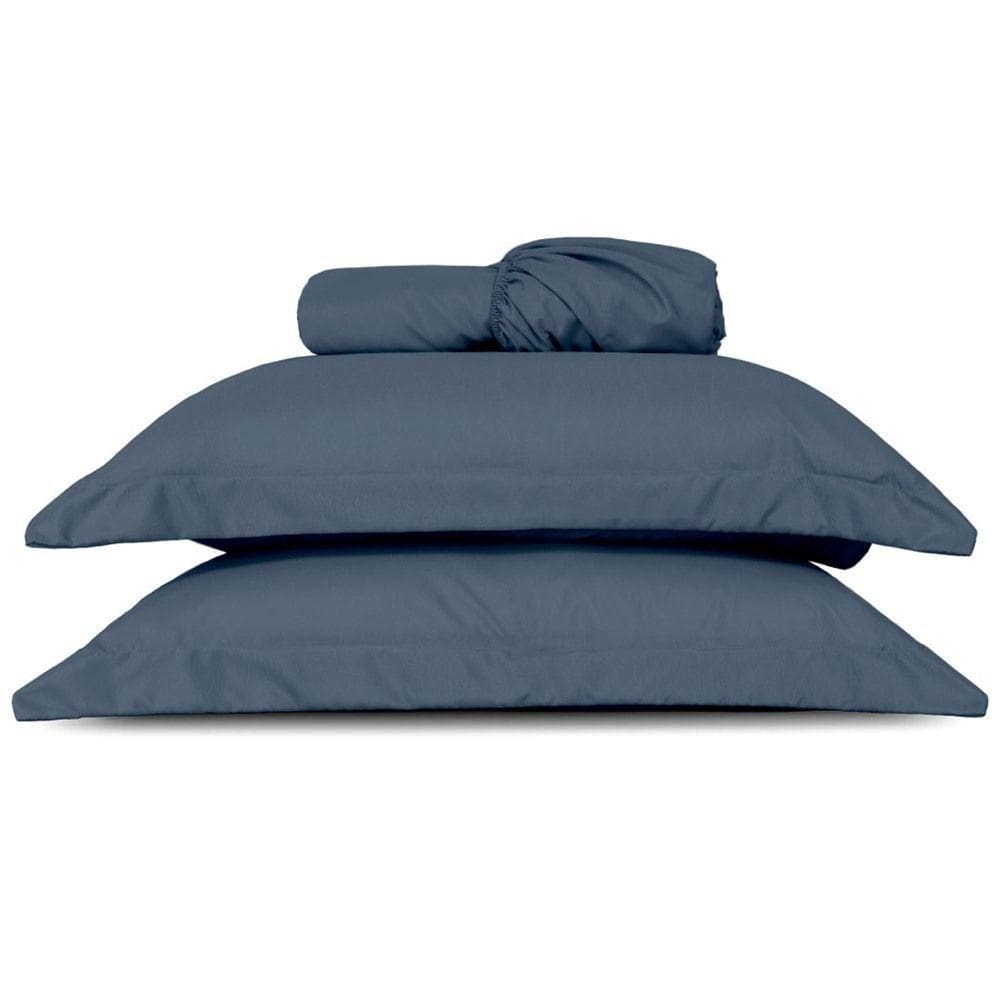 Jogo De Lençol King Slim Percal 200 Fios 3 Peças - Marinho