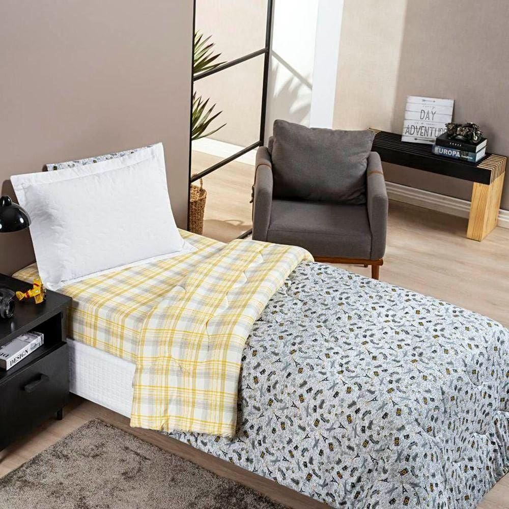 Edredom Solteiro Dupla Face Joy Malha 100% Algodão Estampado 1 Peça Cor Adventure