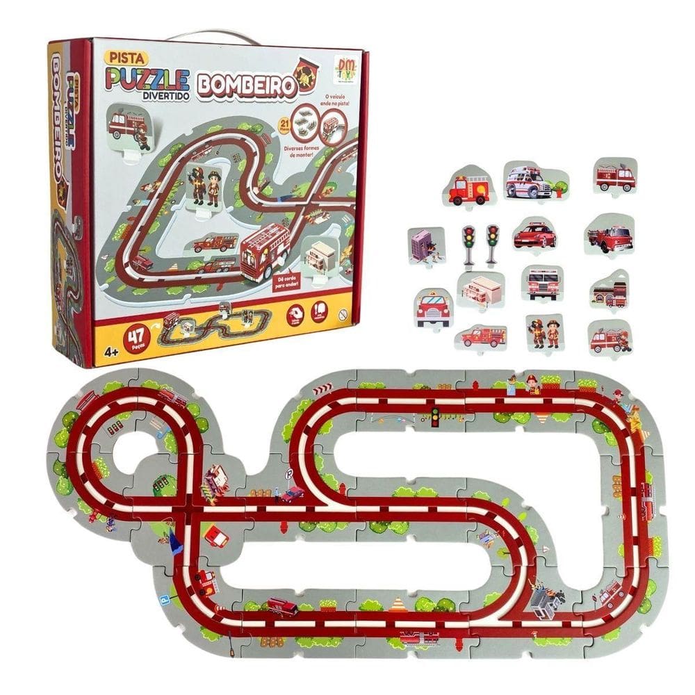Pista Puzzle Divertida 47 Peças Bombeiro - Dm Toys
