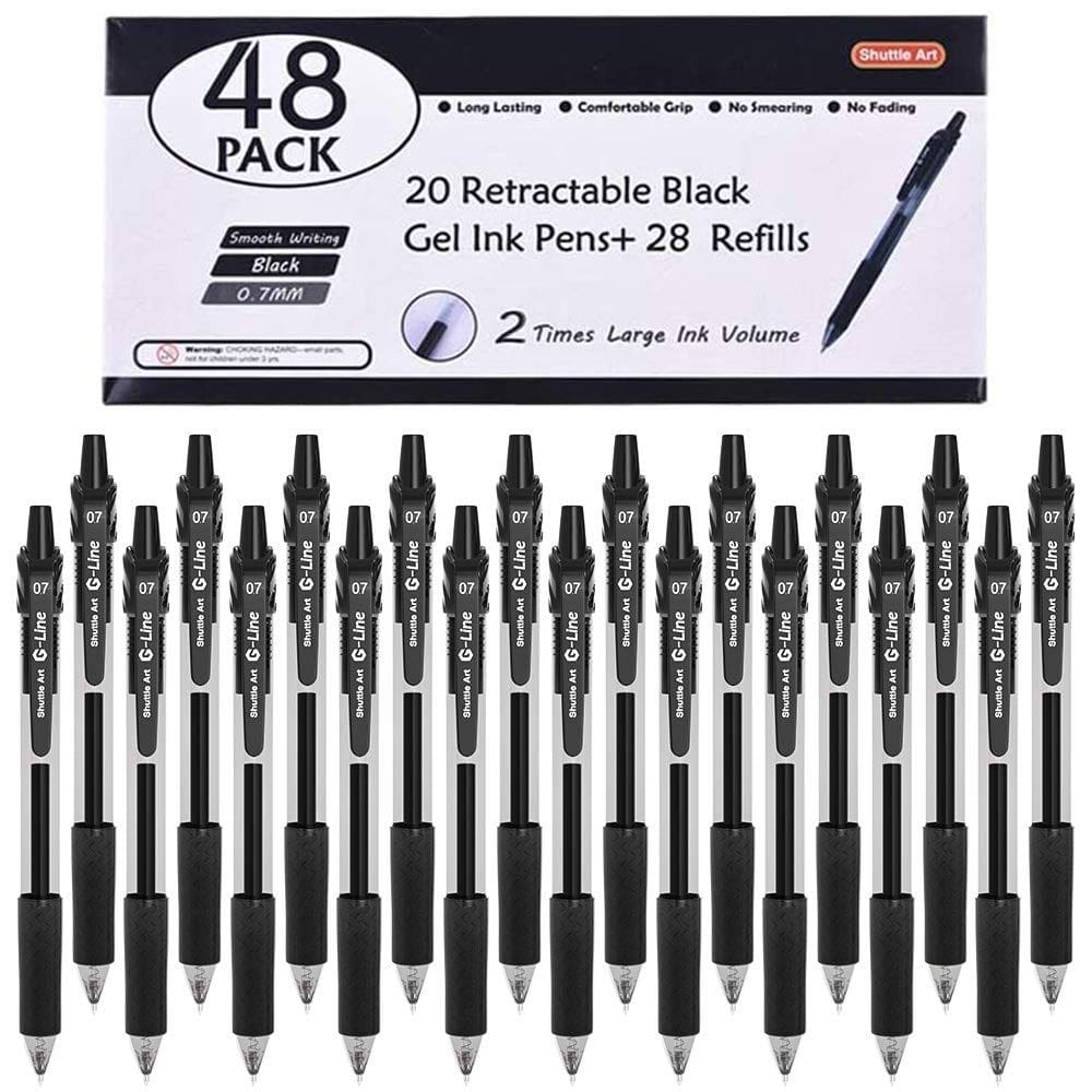 Pacote de 48 canetas de gel Shuttle Art Black (20 canetas com 28 recargas)