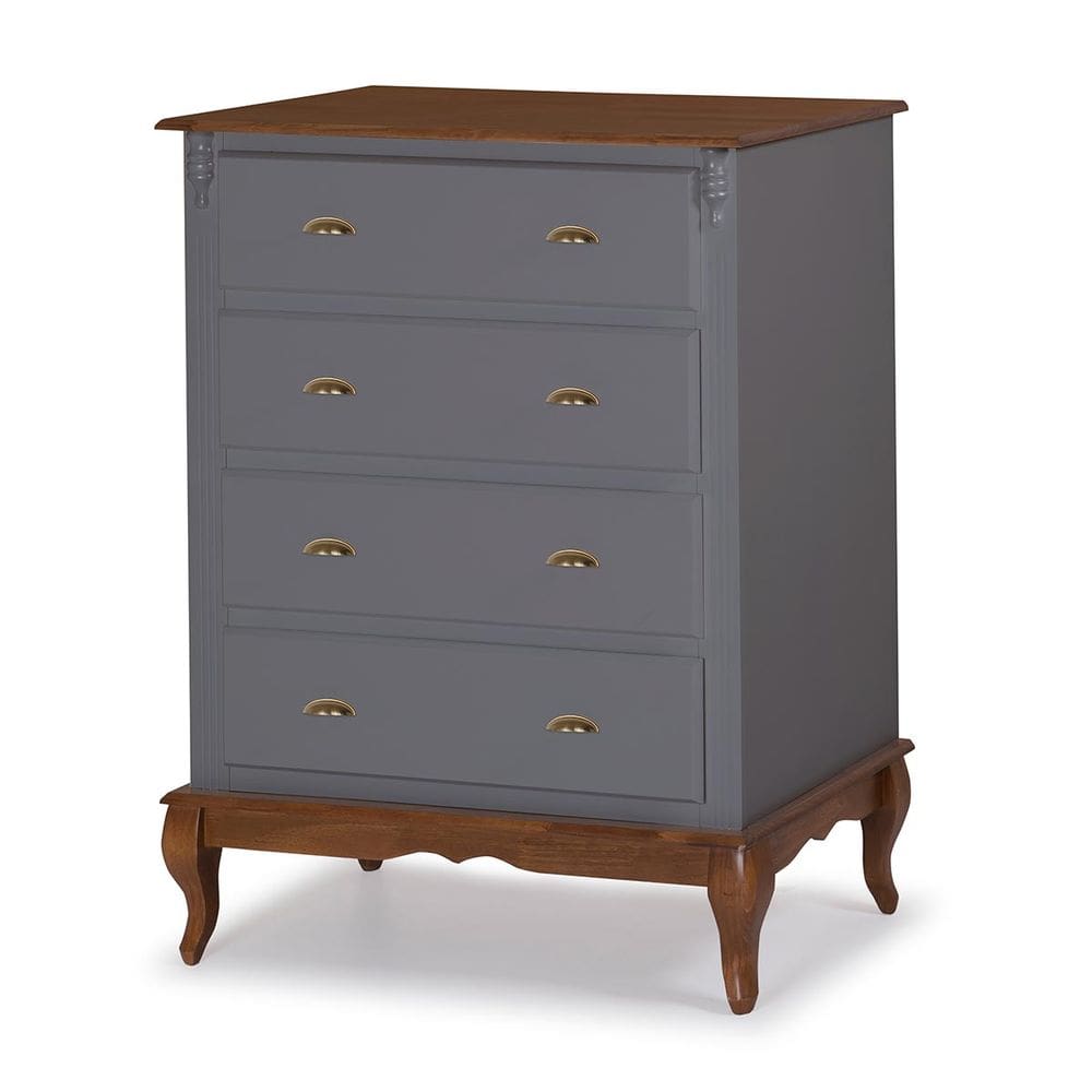 Cômoda de Madeira 4 Gavetas Pés Luiz XV 60816 Hannover Linz Móveis - Cinza/Imbuia Glazer