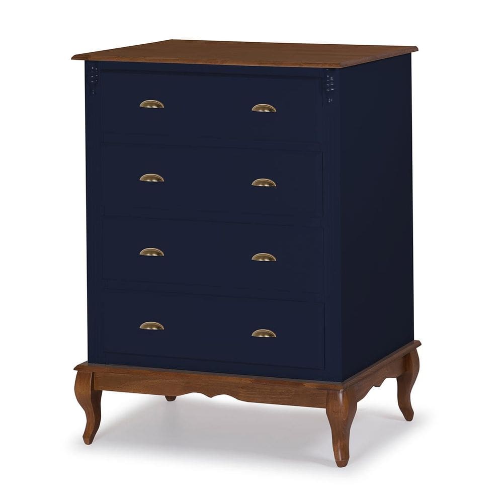 Cômoda de Madeira 4 Gavetas Pés Luiz XV 60816 Hannover Linz Móveis - Azul Petróleo/Imbuia Glazer