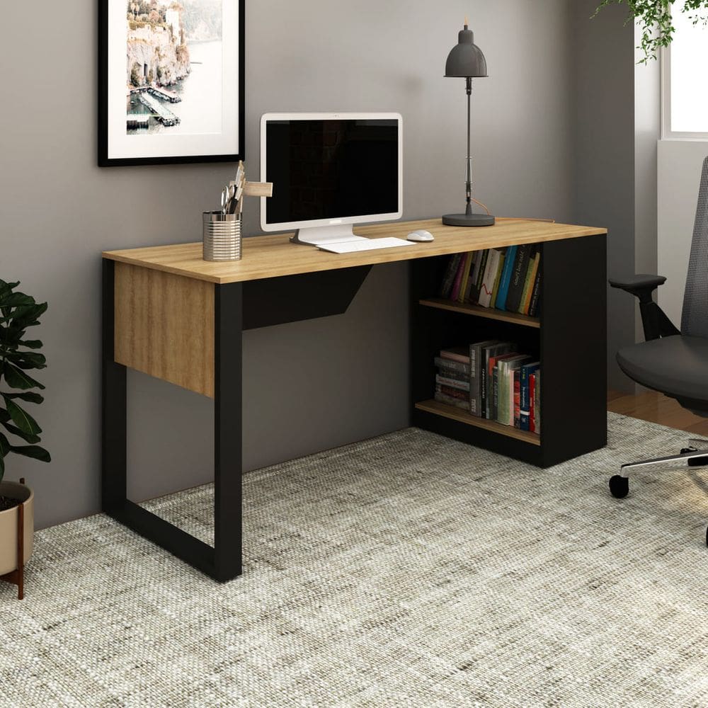 Mesa Escrivaninha com Estante 160x74cm ME4182 Amêndoa Preto