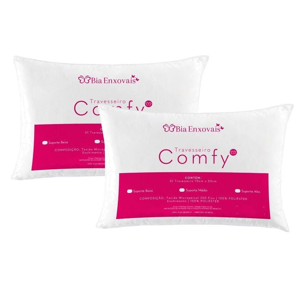Kit Travesseiros Comfy Suporte Baixo Fibra Siliconizada 450 Gramas 70cm X 50cm - 2 Unidades