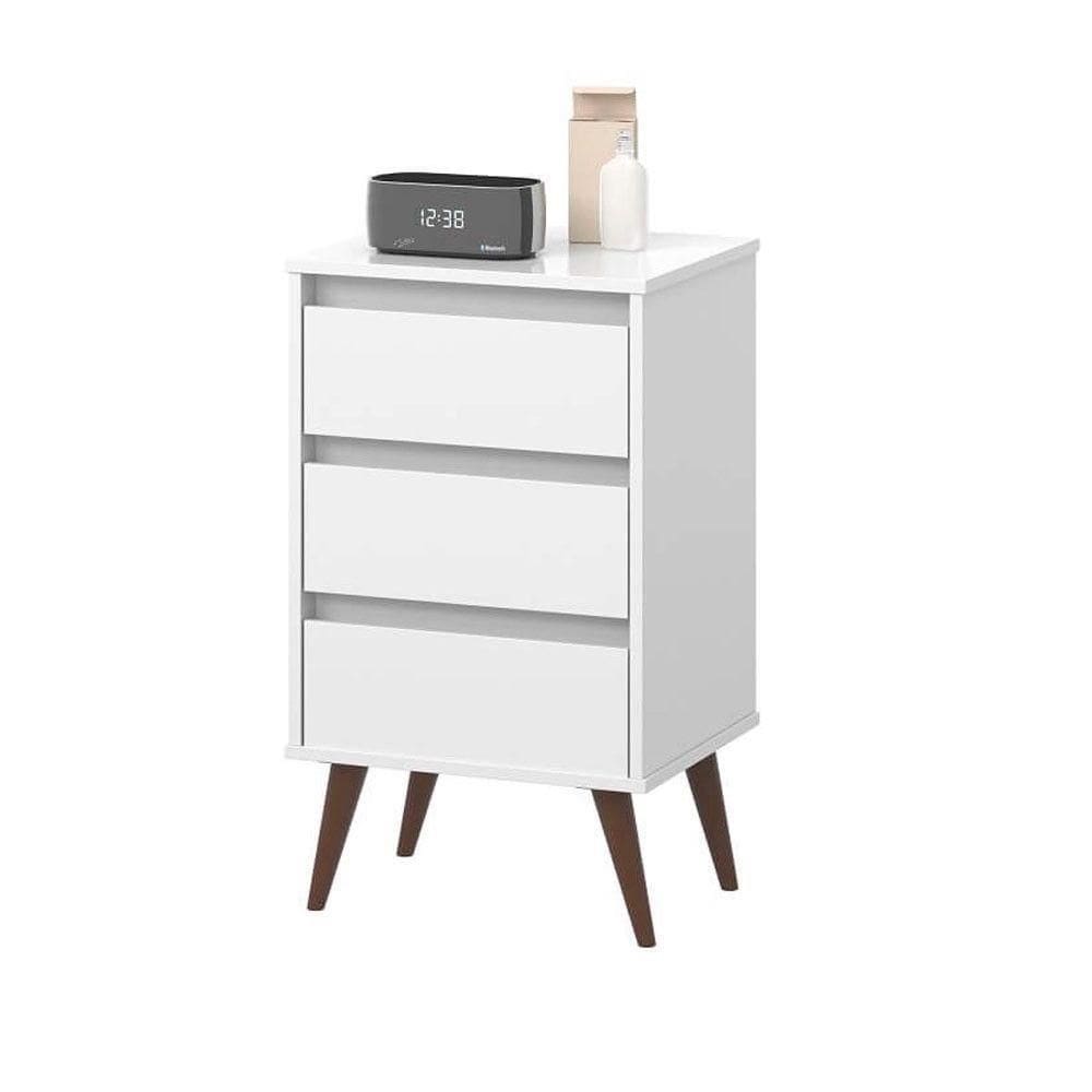 Mesa De Cabeceira Wood Retrô 3 Gavetas Ej Móveis Branco