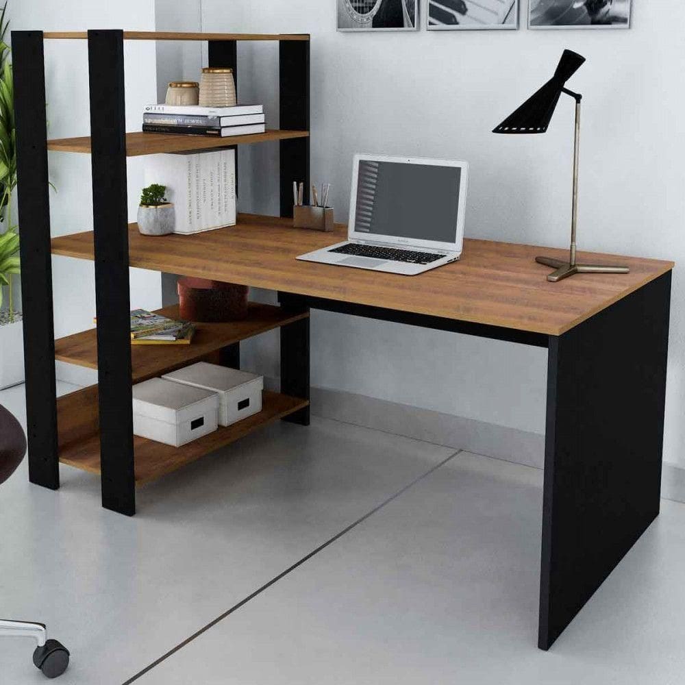 Mesa Escrivaninha Match Com 3 Prateleiras Artely Pinho-preto