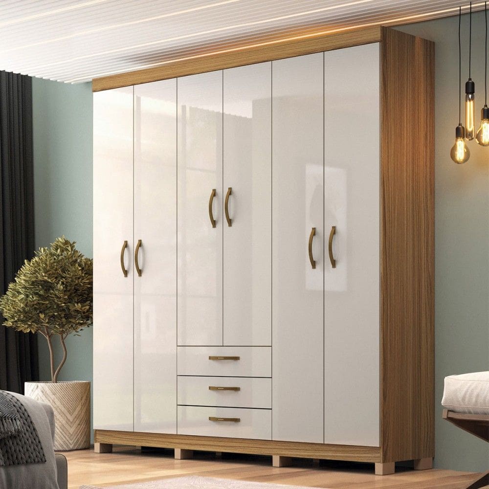 Guarda-Roupa Casal Rp3637 6 Portas 3 Gavetas Ipê/Cristalo - Decibal
