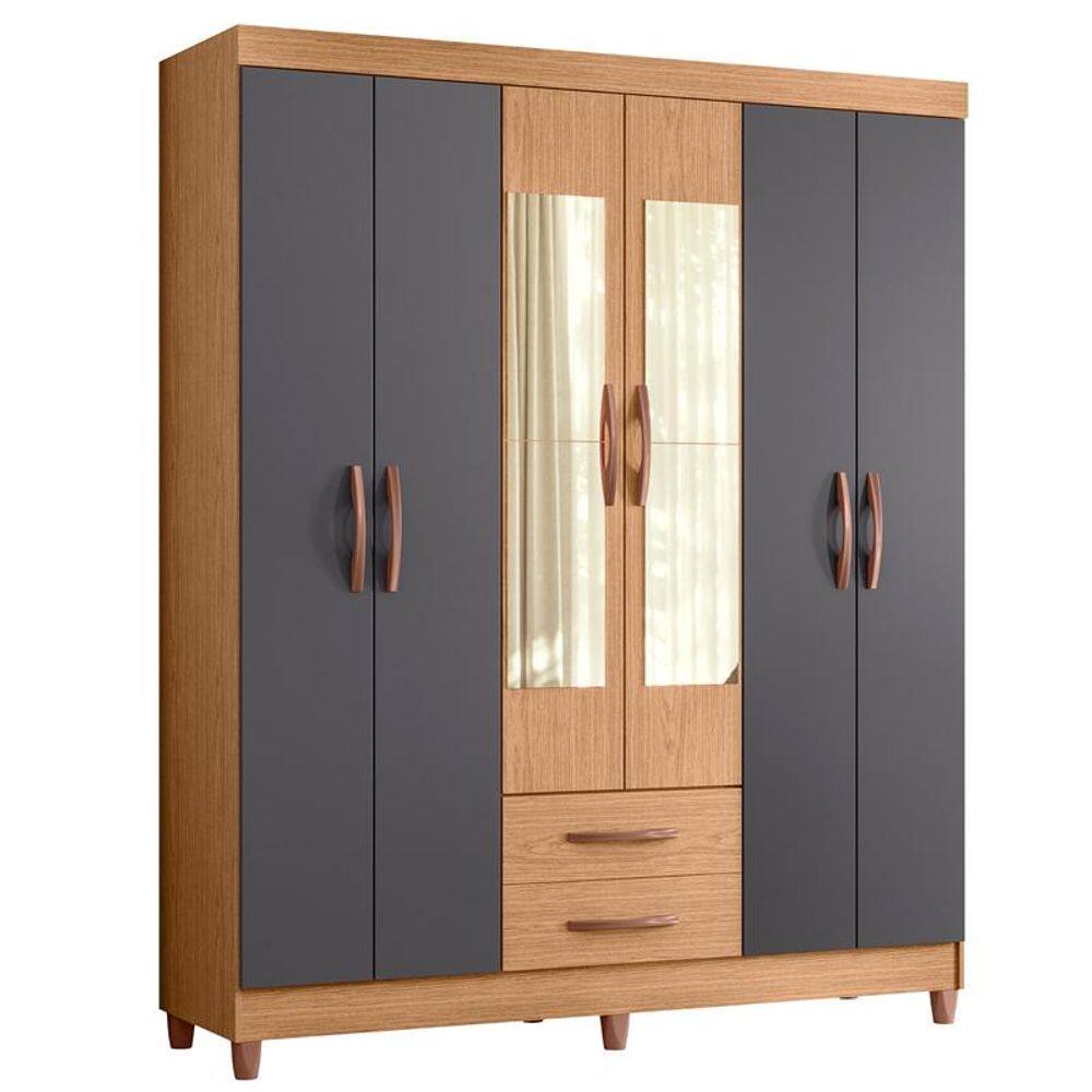 Guarda Roupa Âmbar 6 Portas com Espelho Freijó/Titanium - ABZ