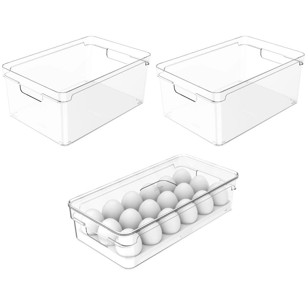 Conjunto de 2 Organizadores Clear 7,5L e Organizador de Ovos Clear Fresh 18 unid - Ou