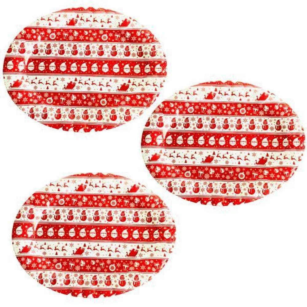 Kit 3 Bandeja Estampada Natal Oval 54Cm Decoração Enfeite