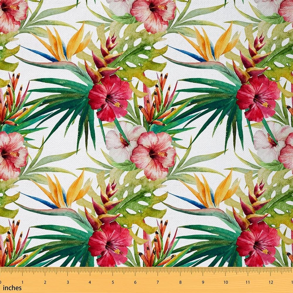 Tecido Erosebridal Hibiscus com estampa floral tropical impermeável