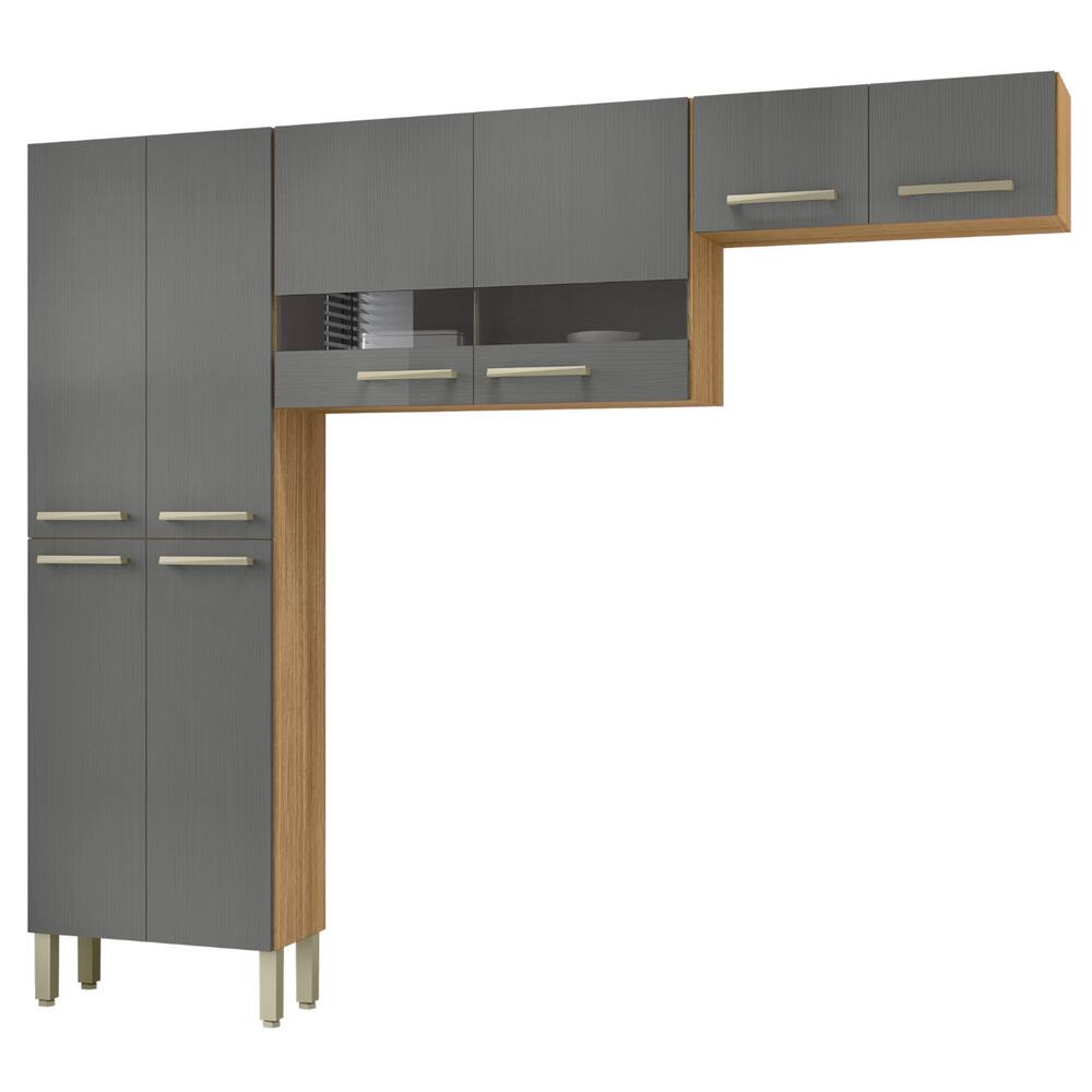 Kit de Cozinha 8 Portas Lile Freijó Gris