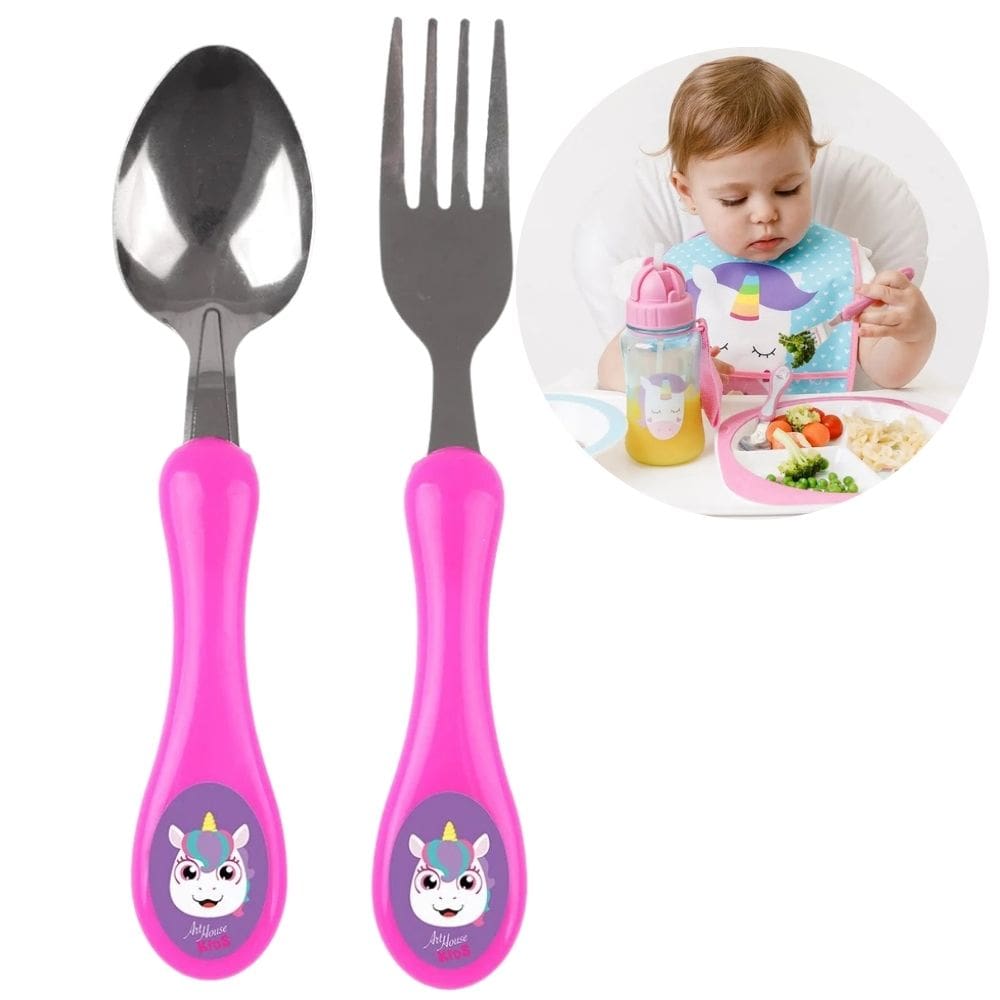 Kit Talheres Inox Personagem Infantil Colher Garfo Unicórnio - PANAMI