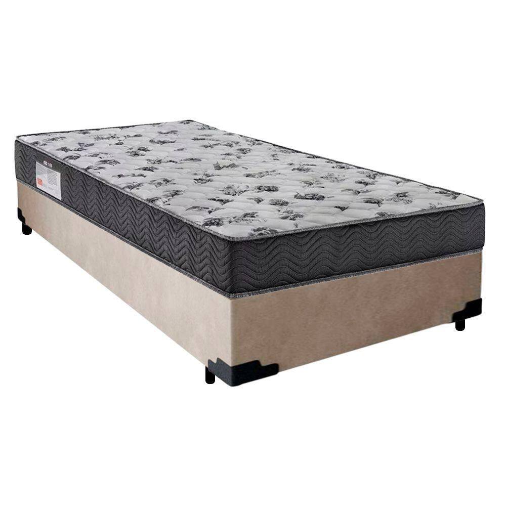 Cama Box Solteiro Suede + Colchão De Espuma D33 - Serene - 88cm Cor:bege