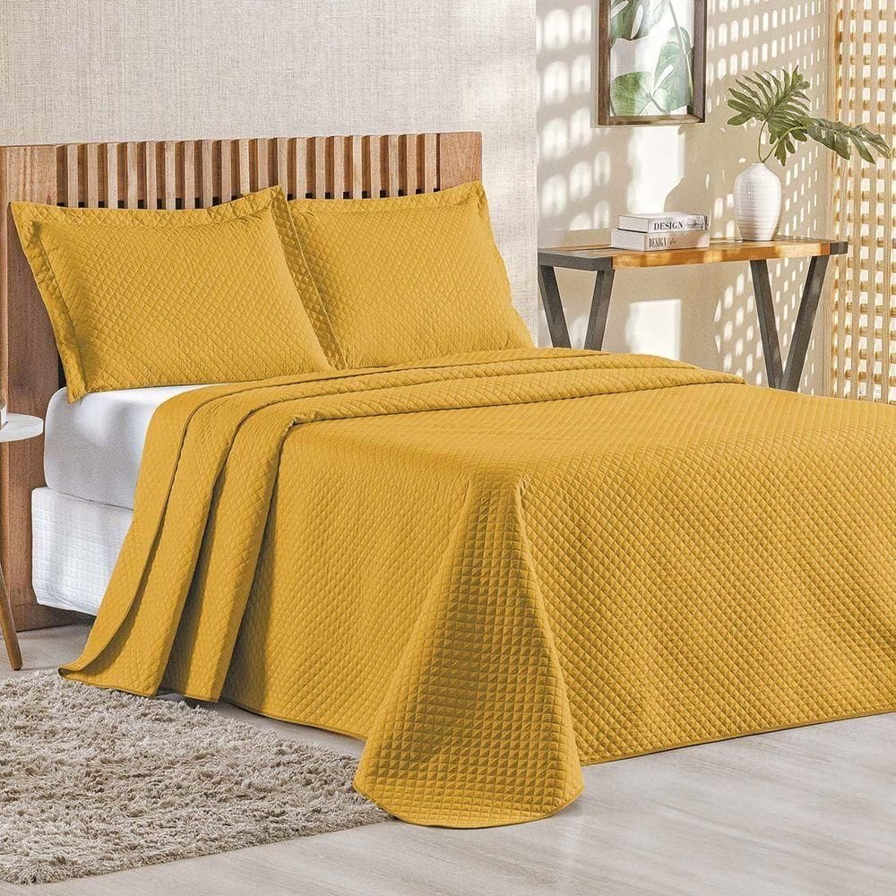 Cobre Leito Queen Bouti Mavie Geométrico 180 Fios 3 Peças - Açafrão