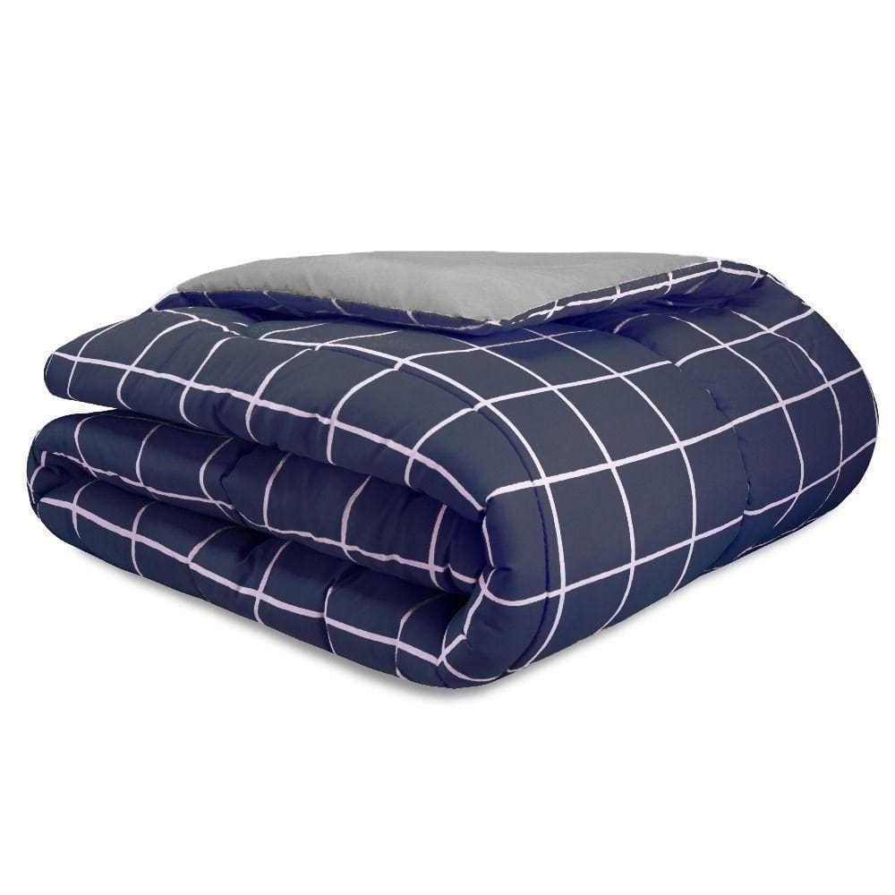 Capa Duvet Para Edredom King Essencialle Com Ziper 1 Peça - Grid Marinho