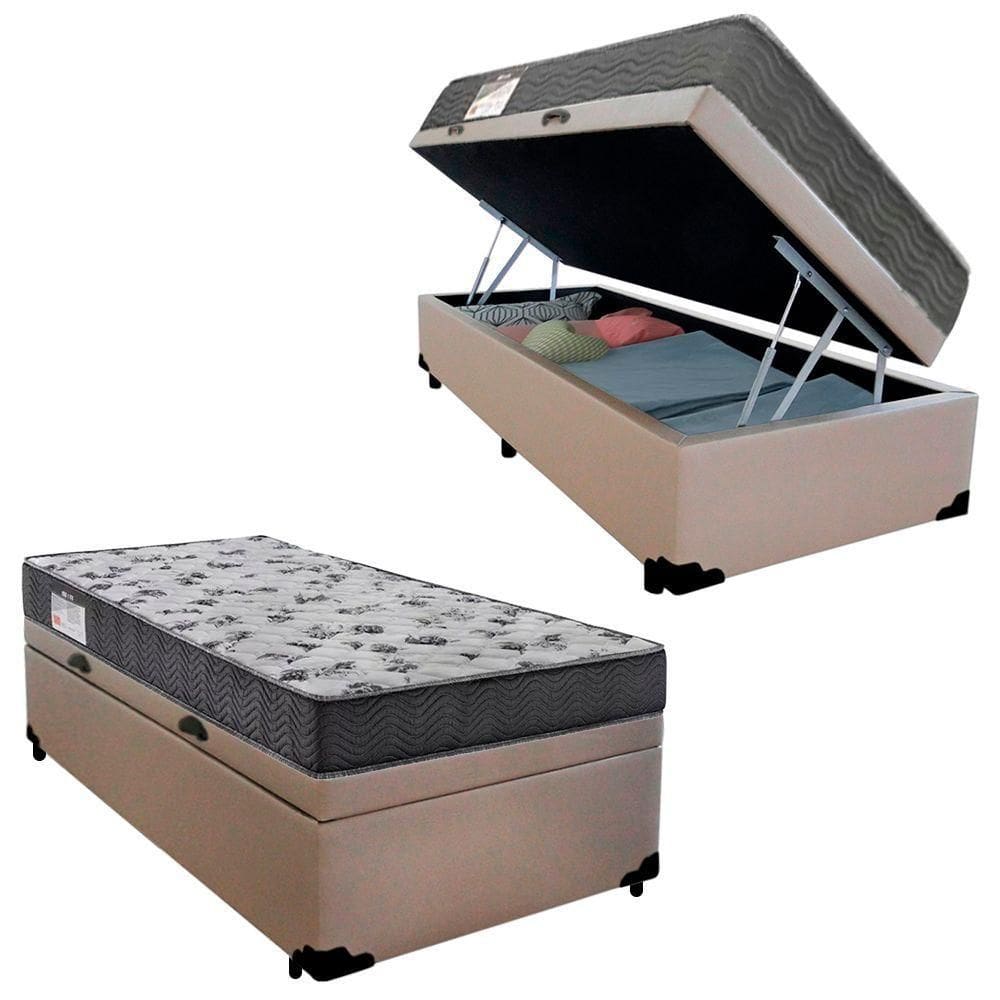 Cama Box Baú Solteiro Sintético + Colchão De Espuma D33 - Serene - 88cm Cor:bege