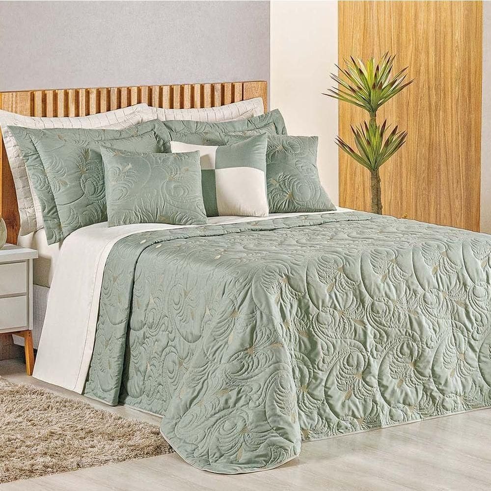 Cobre Leito King Dupla Face Micropercal 180 Fios Melody 5 Peças - Verde Malva