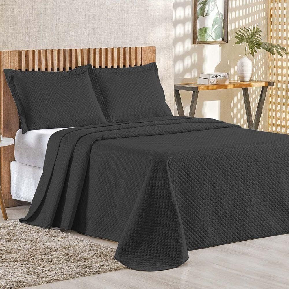 Cobre Leito Queen Bouti Mavie Geométrico 180 Fios 3 Peças - Preto