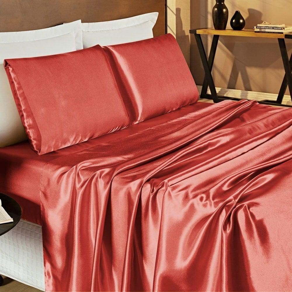 Jogo De Lençol Queen Cetim 4 Peças Romantic - Telha