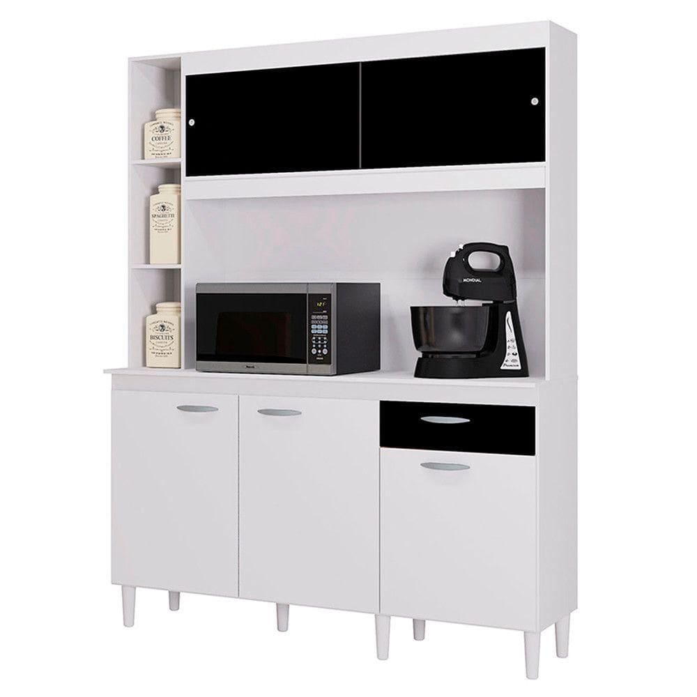 Armário De Cozinha Duda 5 Portas E 1 Gaveta Em MDP Poquema Branco Preto