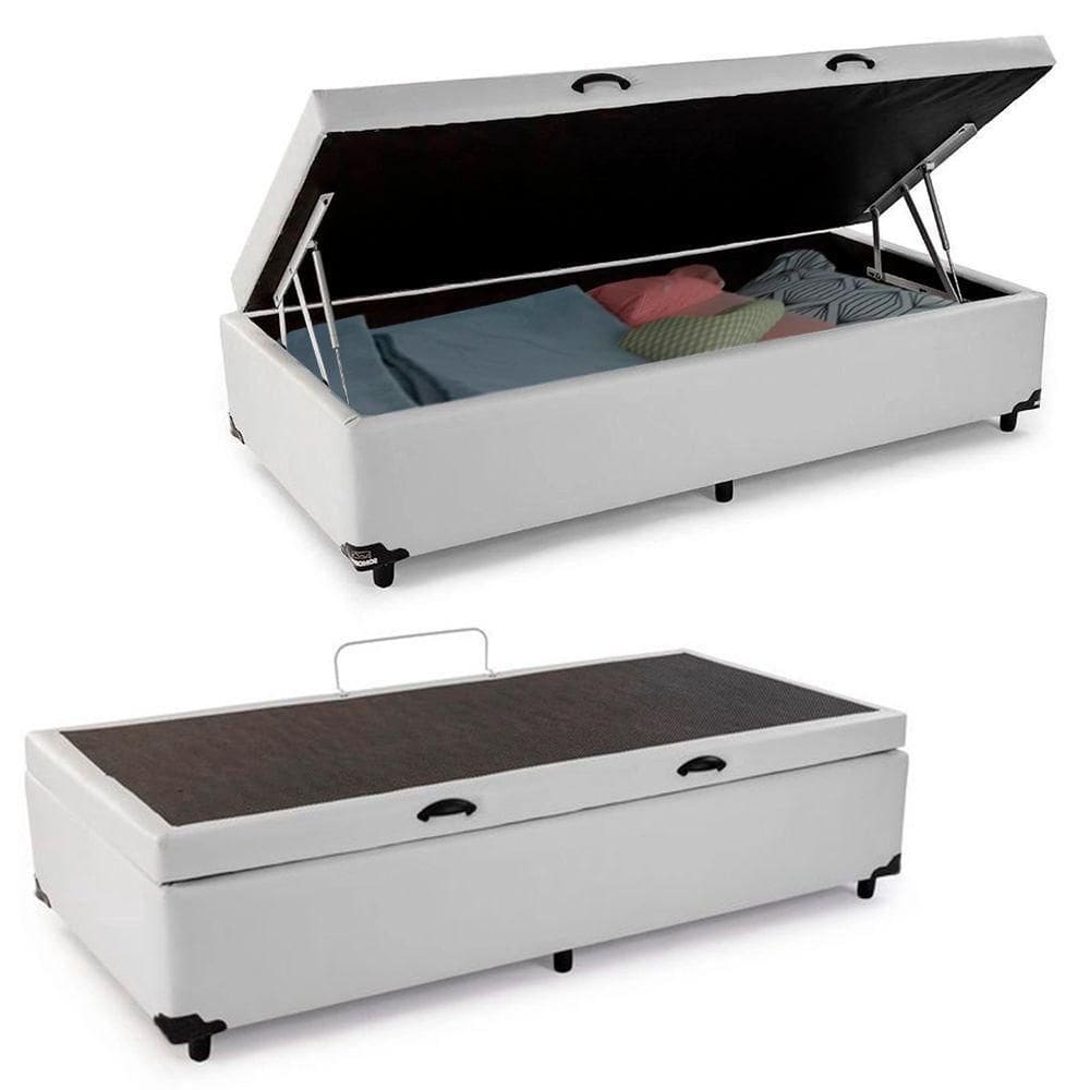 Cama Box Baú Solteiro Sintético Serene Branco 88x188x44
