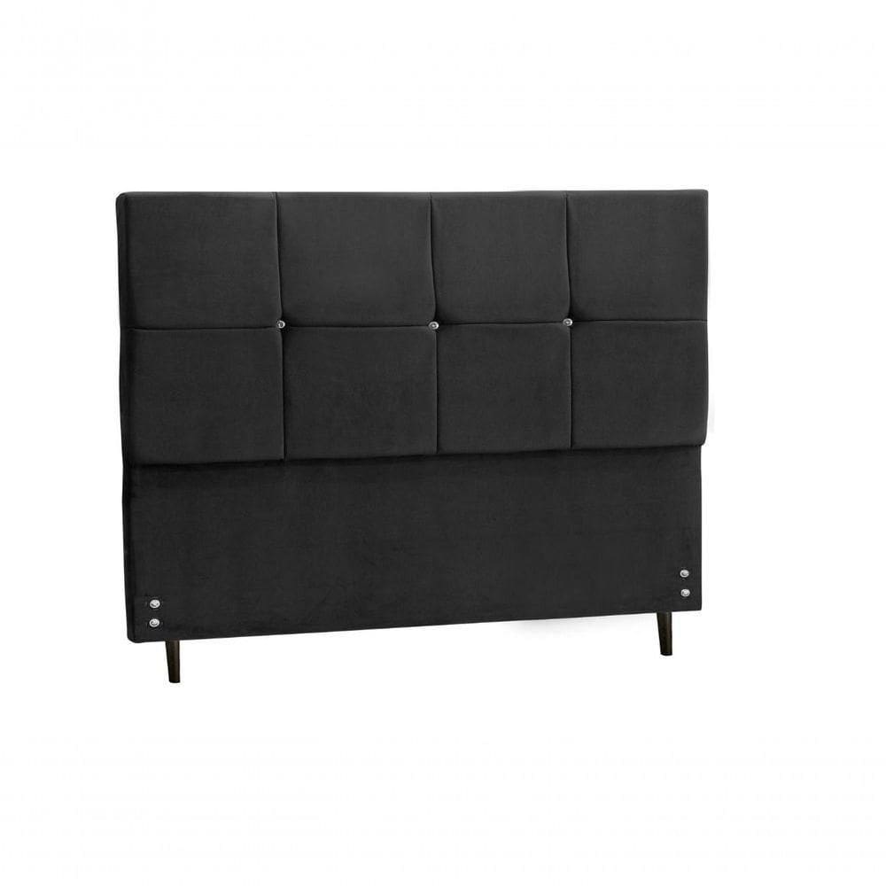 Cabeceira New Civic Estofada Com Botão De Strass Para Cama Box Casal King Size 195cm Preto