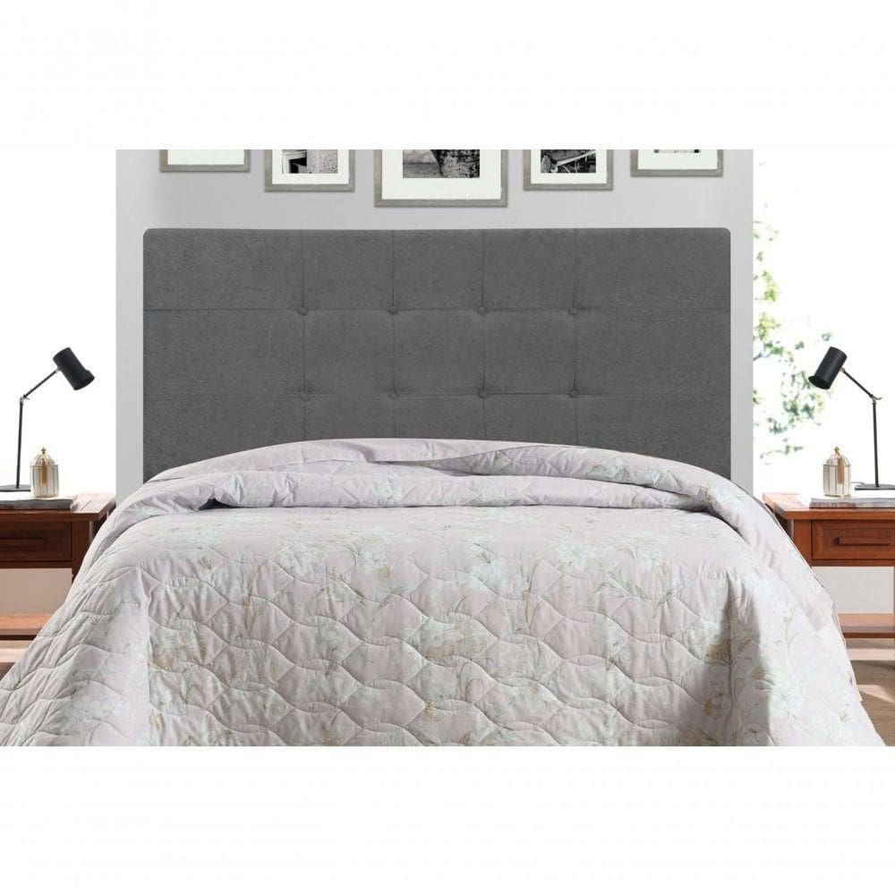 Cabeceira Maveric Estofada Com Botão De Tecido Para Cama Box Casal Queen Size 164cm Chumbo