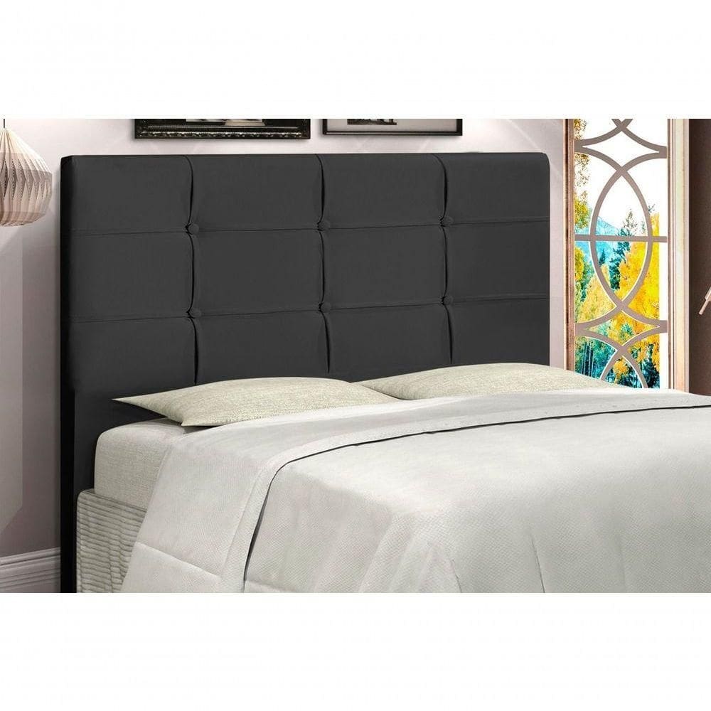 Cabeceira Hylux Estofada Com Botão De Tecido Para Cama Box Solteiro 94cm Preto