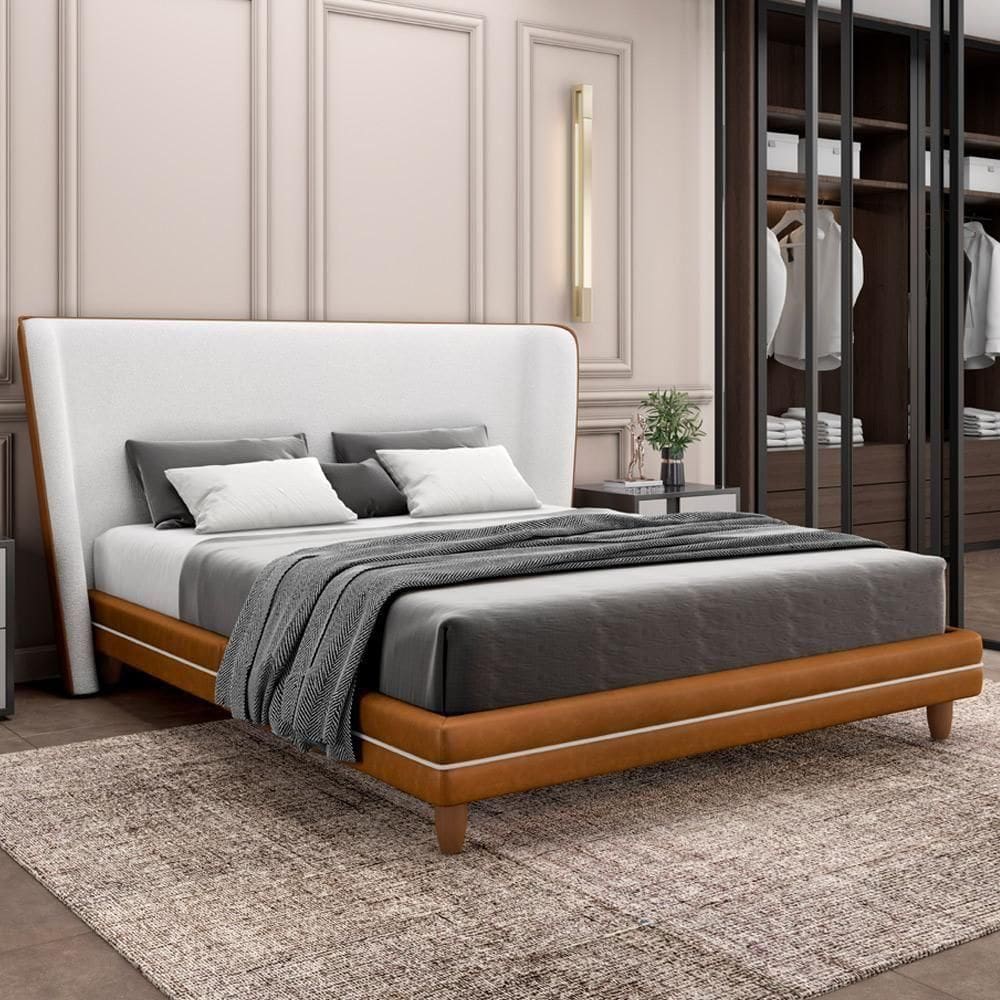 Cabeceira Cama Box Casal 140cm Nilo P05 Couríssimo Whisky Bouclê Cru - Lyam Decor