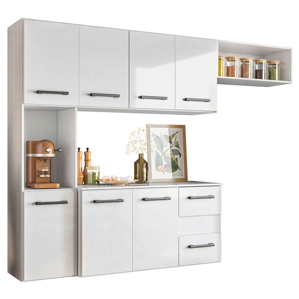 Cozinha Compacta Suspensa Juliete 7 Portas 2 Gavetas Nicioli Branco