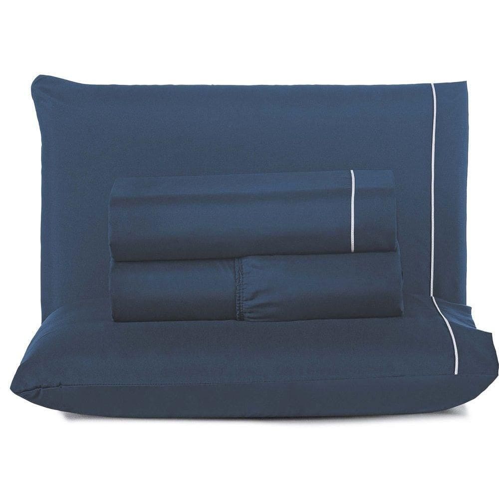 Jogo De Lençol Queen Top Line 180 Fios 4 Peças - Azul Marinho