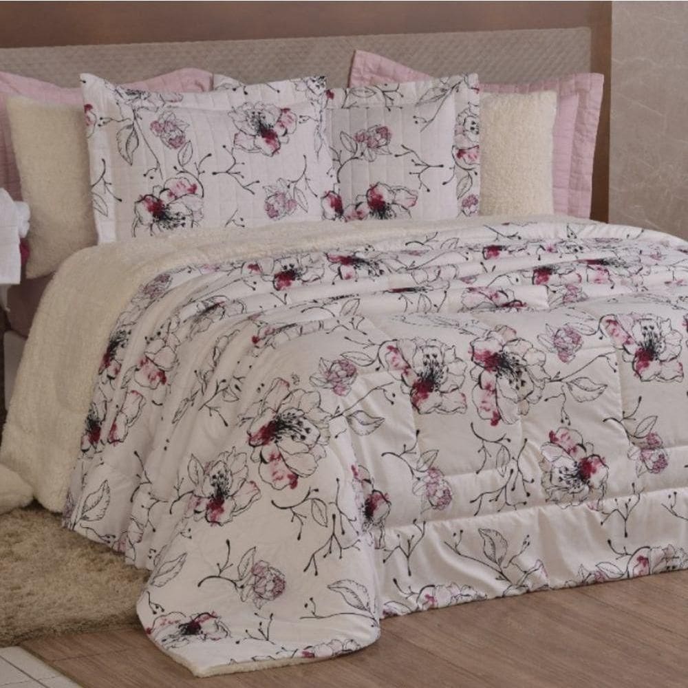 Edredom Queen Coberdrom Top Line Estampado Hipercal-sherpa 3 Peças - Malta