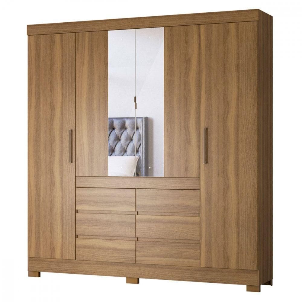 Guarda Roupa Casal Cádis 4 Portas 6 Gavetas Espelho Demóbile Amêndola Touch