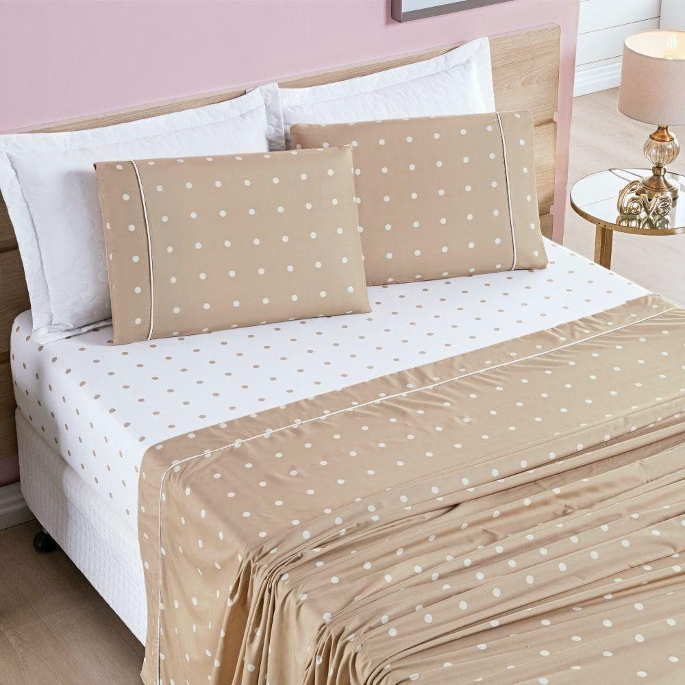 Jogo De Lençol King Petit Poa 200 Fios 4 Peças - Caqui