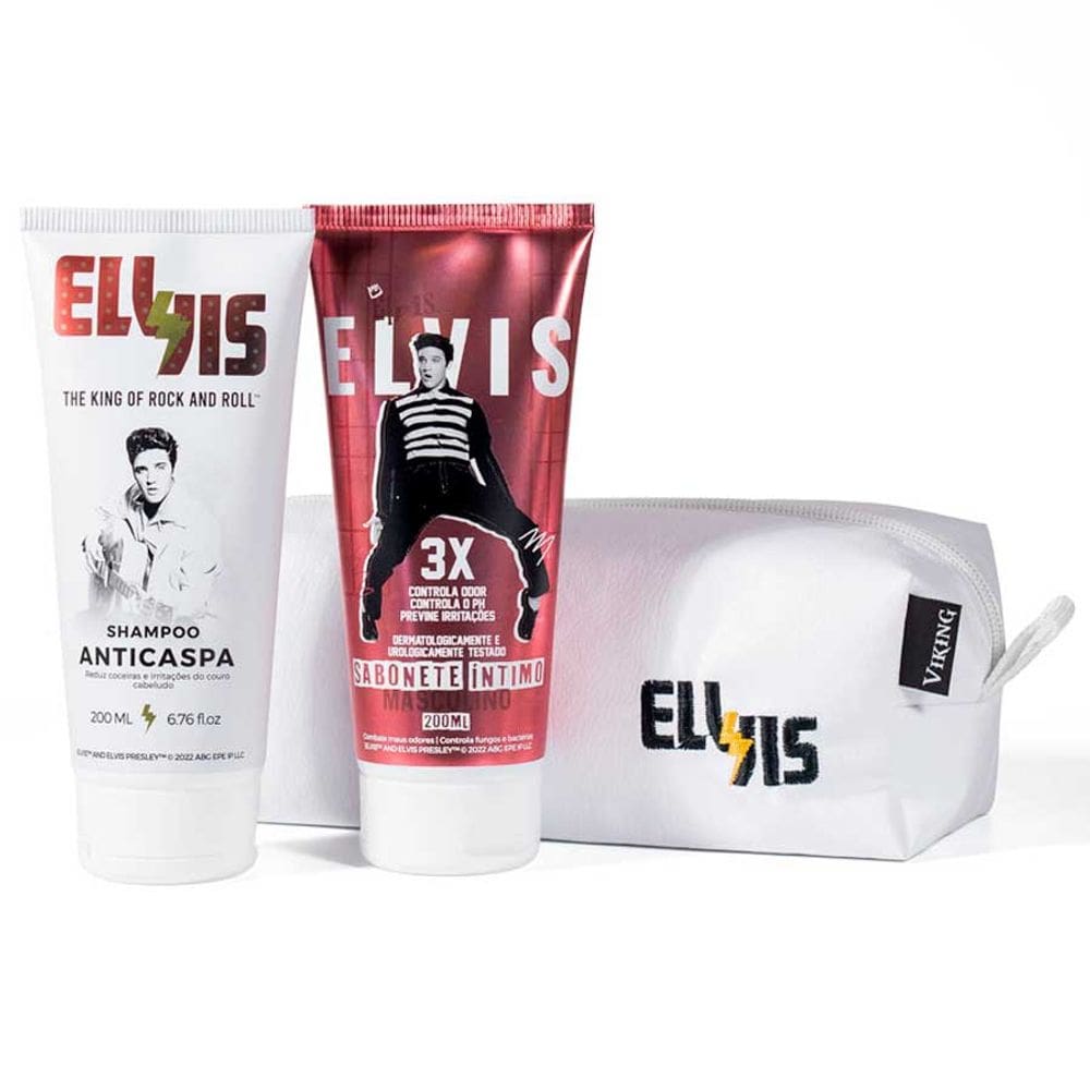Kit Necessaire Las Vegas: Shampoo Anticaspa + Sabonete Íntimo Elvis Presley Viking