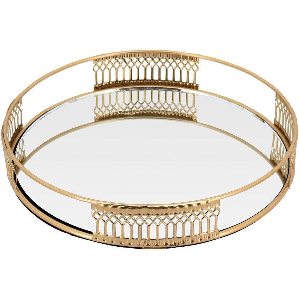 Bandeja Espelhado Metal 3x20x20cm Dourado