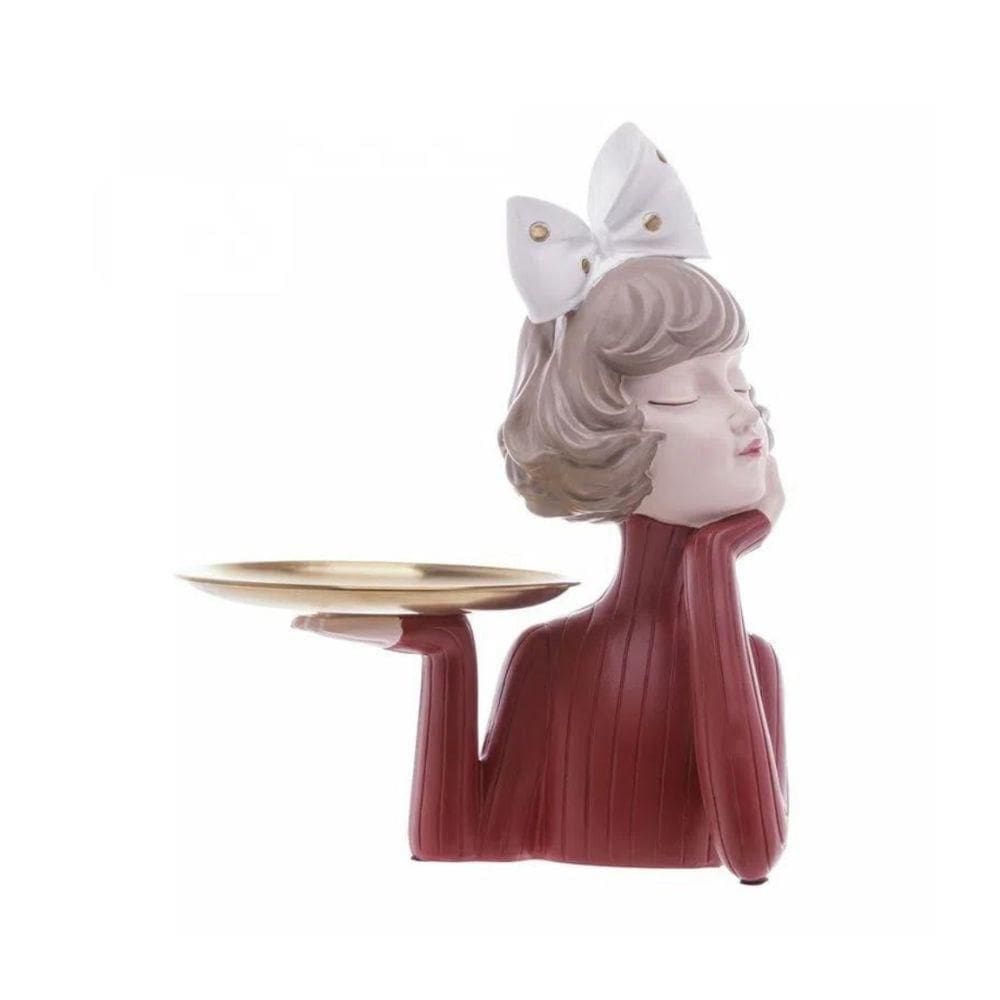 Escultura Em Resina Boneca Com Bandeja 24X32Cm Wolff