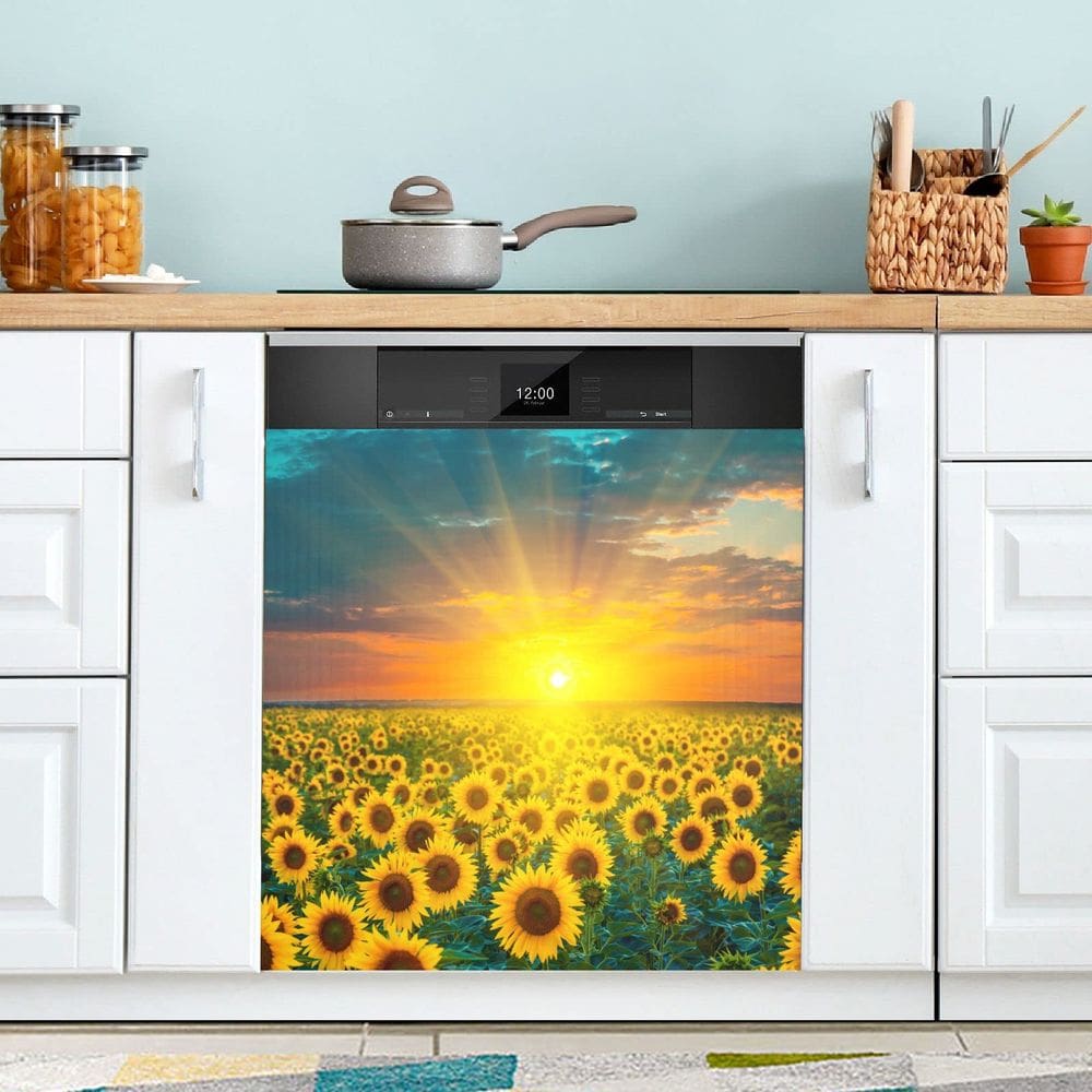 Tampa magnética para máquina de lavar louça QUGRL Sunflower Fields Sunset