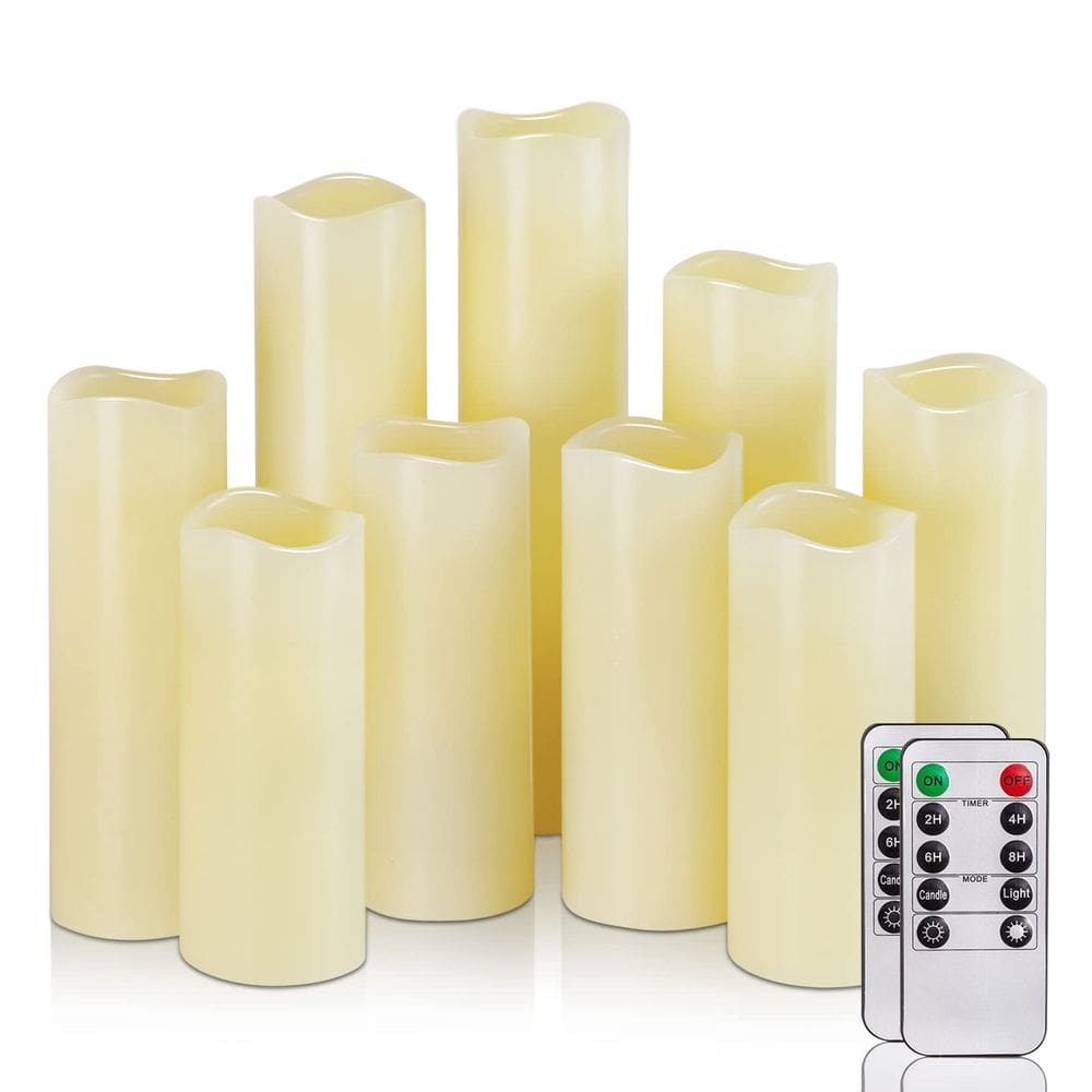 Conjunto de 9 velas LED Pillar Homemory Ivory Real Wax
