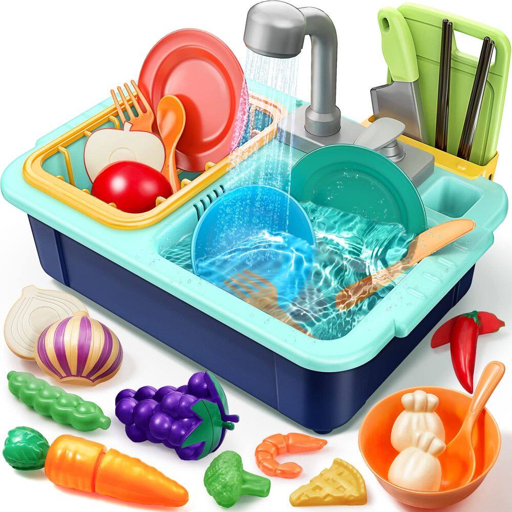 Brinquedo de pia de cozinha Geyiie Play Sink com água corrente para crianças