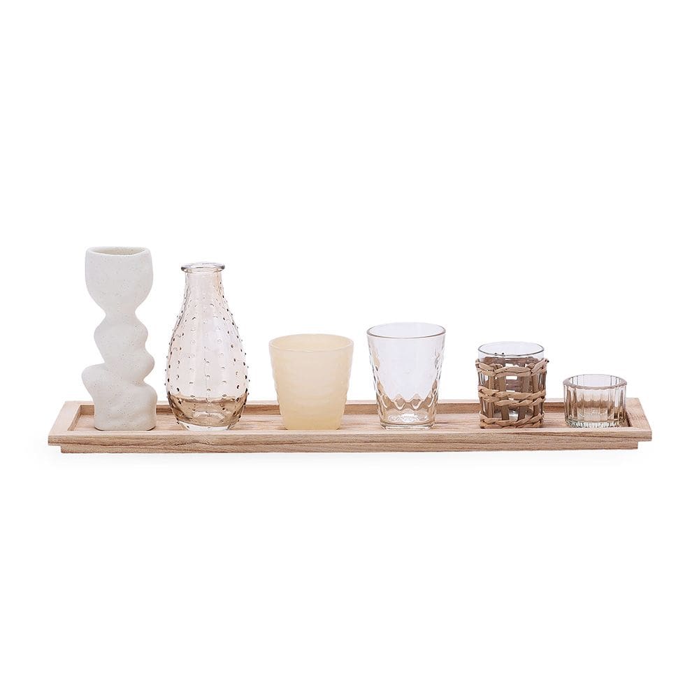 Kit Decorativo Bandeja Vasos E Porta Velas Com 7 Peças