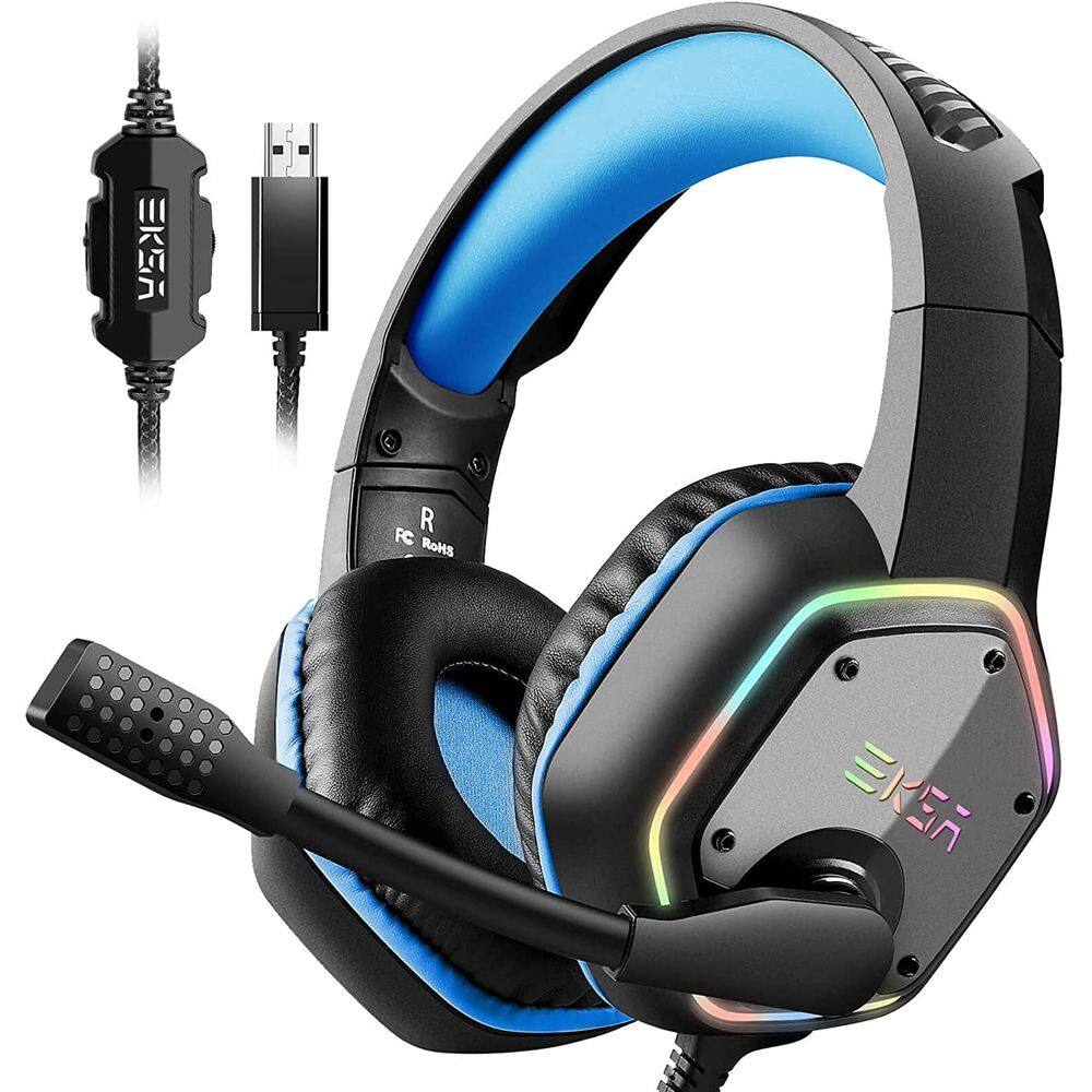 Fone de ouvido para jogos EKSA E1000 com microfone com cancelamento de ruído e luz RGB