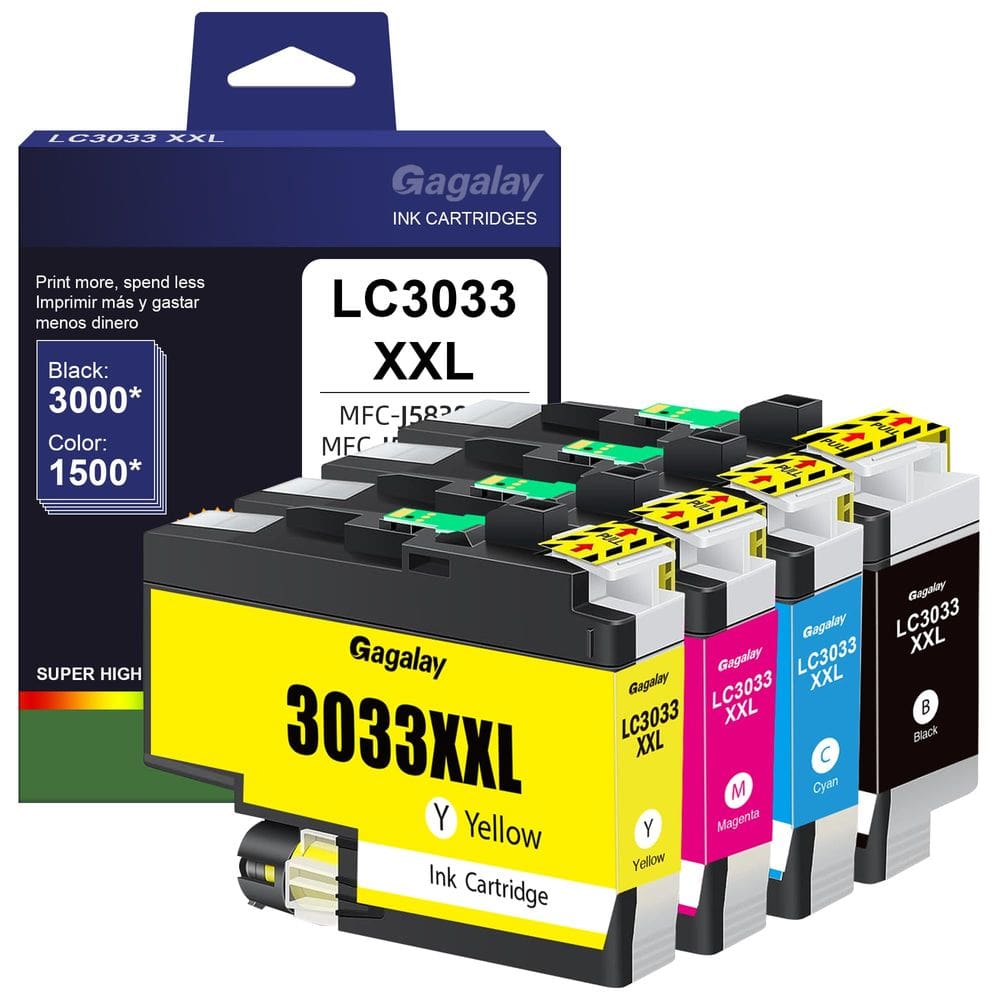 Cartuchos de tinta Gagalay LC3033XXL, pacote com 4 cartuchos de tinta de alto rendimento