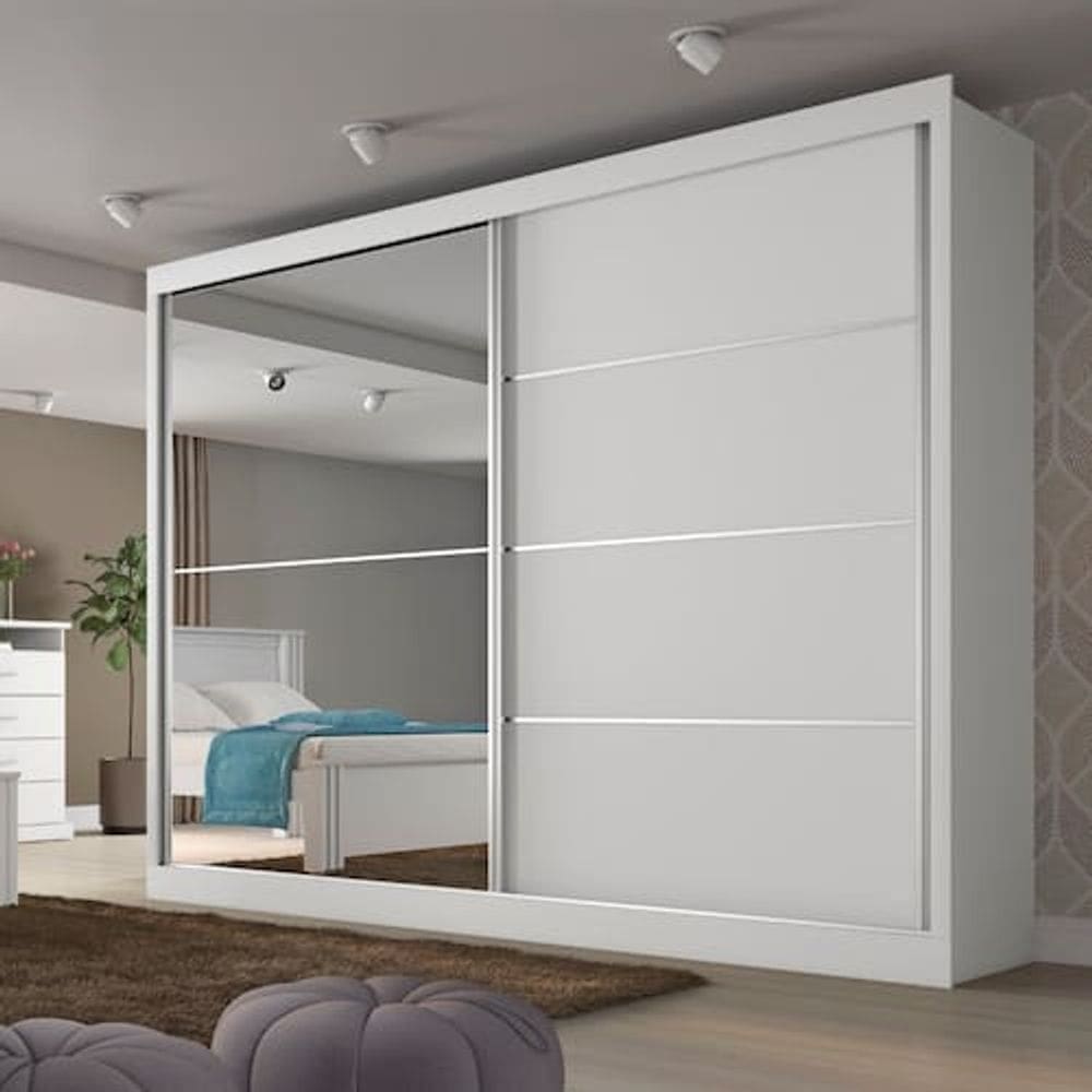 Guarda Roupa Casal 2 Portas 4 Gavetas com Espelho Verona Plus em MDF Made Marcs - Branco