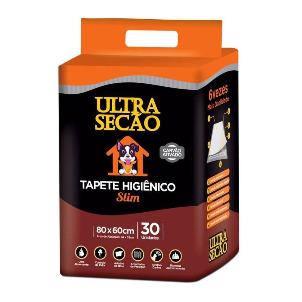 Tapete Higiênico Ultra Secão Slim Carvão 80X60cm Pets 30un