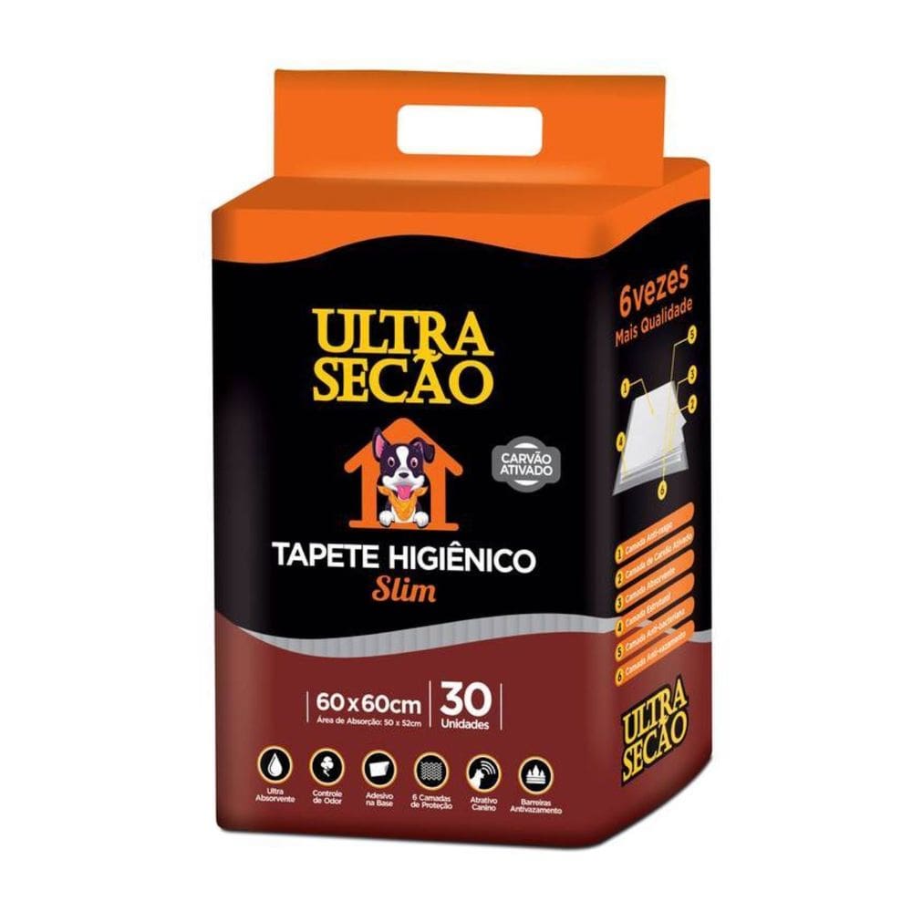 Tapete Higiênico 60x60cm 30un Ultra Secão Slim Carvão Pets